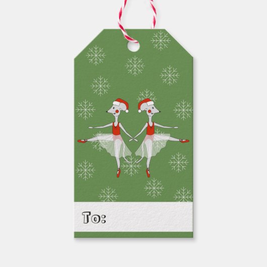 イリュシマバレリーナネズミクリスマススノーフレーク ギフトタグ (正面)