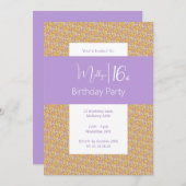 イリュシマパープルイエローフローラティーン16誕生日 招待状 (正面/裏面)