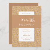 イリュシマパープルイエロー花模様ティーンズティーン16誕生日 招待状 (正面/裏面)