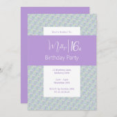 イリュシマパープルグリーンフローラティーン16誕生日 招待状 (正面/裏面)