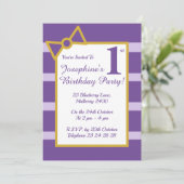 イリュシマパープルストライプ金ゴールド女の子バースデーパーティー 招待状 (スタンド正面)