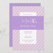イリュシマパープルフローラフラワーズティーン16誕生日 招待状 (正面/裏面)