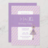 イリュシマパープルフローラフラワーフェアリー10誕生日 招待状 (正面/裏面)