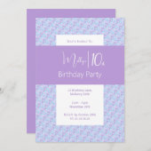 イリュシマパープルフローラルパターンガールズ10誕生日 招待状 (正面/裏面)