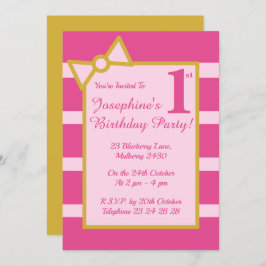 イリュシマピンクストライプガールズ金ゴールド誕生日パーティー 招待状