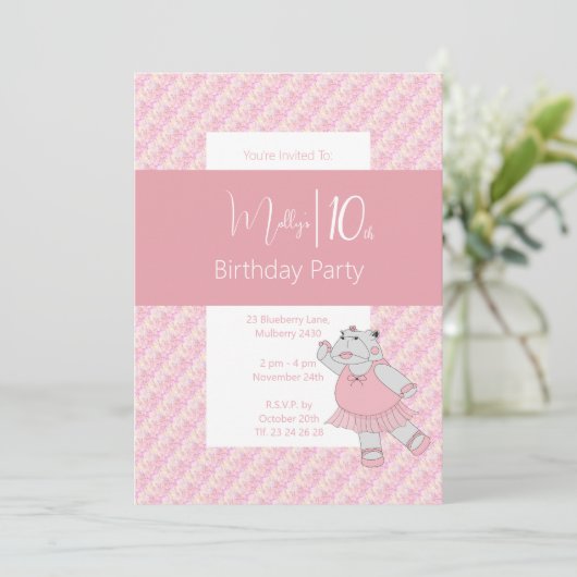 イリュシマピンクバレリナヒッポ10誕生日 招待状 (スタンド正面)