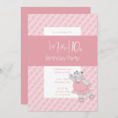 イリュシマピンクバレリナヒッポ10誕生日 招待状 (正面/裏面)