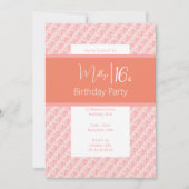 イリュシマピンクピーチトーンフローラ16誕生日 招待状 (正面)