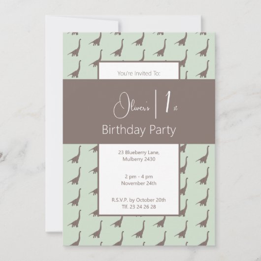 イリュシマブラウンロングネック恐竜1st誕生日 招待状 (正面)