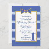 イリュシマブルーストライプ金ゴールドボーイスボーバースデーパーティー 招待状 (正面)