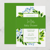 イリュシマブルーフローラエレガントリースベビーシャワー 招待状 (正面/裏面)