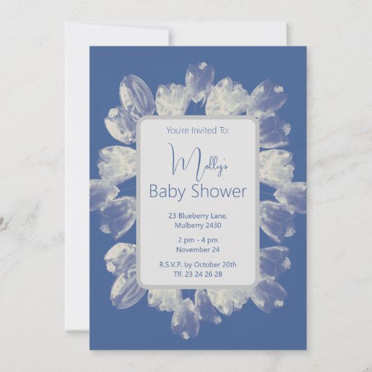 イリュシマボホブルーチューリップブーケベビーシャワー 招待状 (正面)