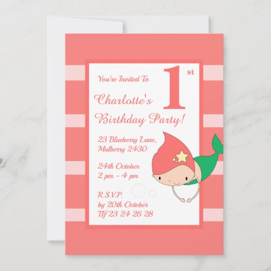 イリュシママーメイドピーチガールズバースデーパーティー 招待状 (正面)