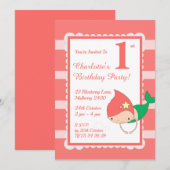 イリュシママーメイドピーチパールスガールズバースデーパーティー 招待状 (正面/裏面)