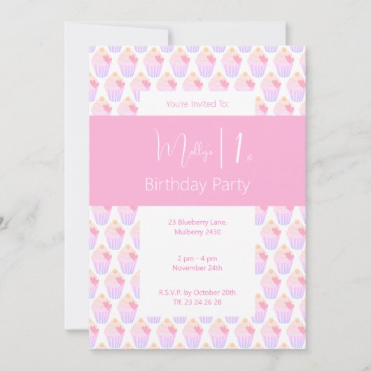 イリュシマレインボーカップケーキ1st誕生日パーティー 招待状 (正面)