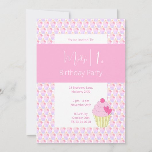 イリュシマレインボーカップケーキ1st誕生日パーティー 招待状 (正面)