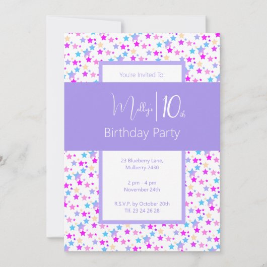 イリュシマレインボースターズパープルガールズ10誕生日 招待状 (正面)