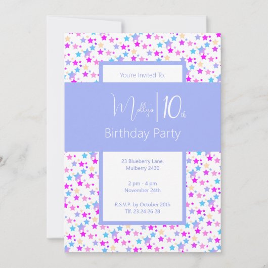 イリュシマレインボースターズブルーガールズ10誕生日 招待状 (正面)