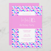 イリュシマレインボーラブハートピンク10誕生日 招待状 (正面/裏面)