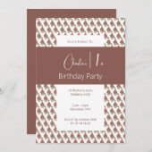 イリュシマ チョコレート チェリー カップケーキ 1歳の誕生日 招待状 (正面/裏面)