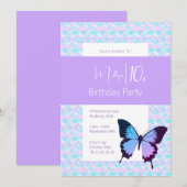 イリュシマ バタフライ パープル コンフェッティ 10歳の誕生日 招待状 (正面/裏面)