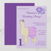 イリュージマ バレリーナ ラマ ガールズ パープル 誕生日 招待状 (正面/裏面)