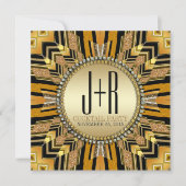 イリュージョンアールデコブラック金ゴールドディナーパーティー招待状 招待状 (正面)