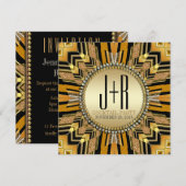 イリュージョン アートデコ ブラック ゴールド ディナー パーティー 招待状 (正面/裏面)