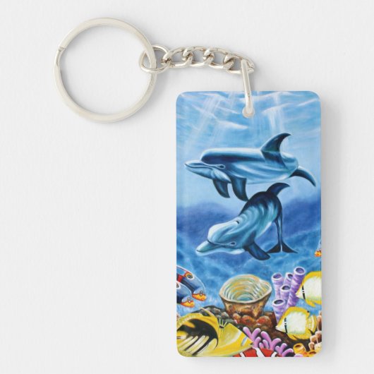 イルカおよび熱帯魚の芸術 キーホルダー (正面)