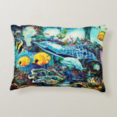 イルカおよび魚は海礁に近づきます アクセントクッション (裏面)