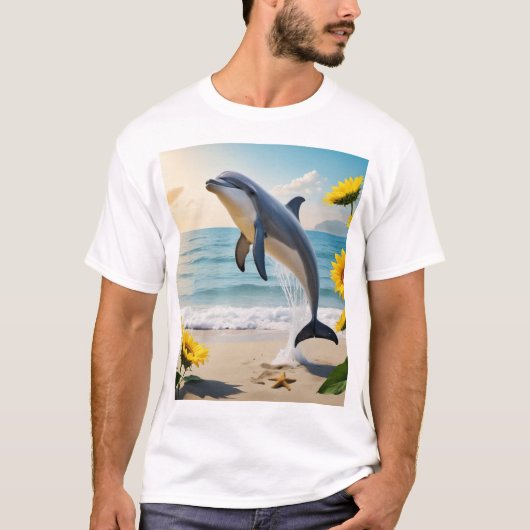 イルカお洒落が優雅に跳ぶ Tシャツ (正面)