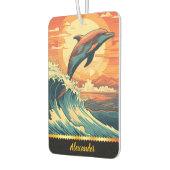 イルカが夕焼けの波を乗り越える カーエアーフレッシュナー (左)