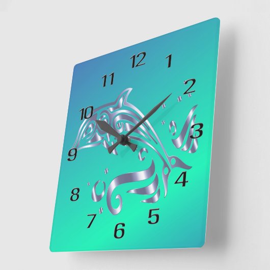 イルカが大好きアクリルの壁掛け時計 スクエア壁時計 (傾斜)