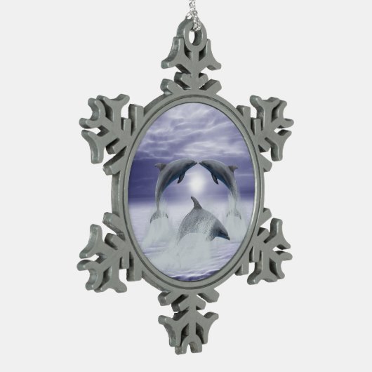 イルカが大好き スノーフレークピューターオーナメント (左)