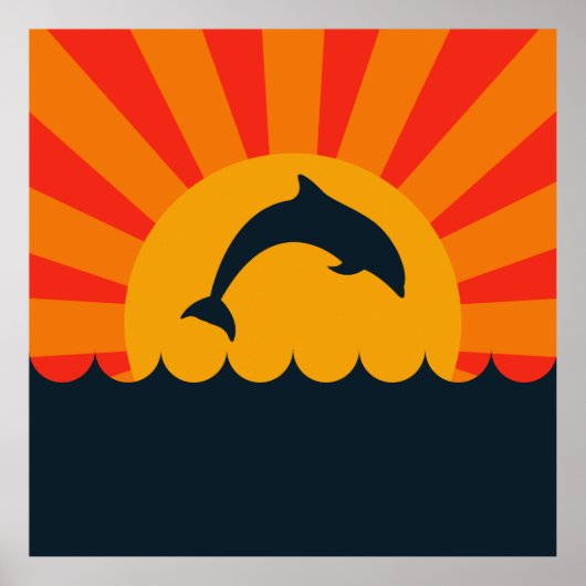 イルカが水から飛び出すイラストレーション ポスター (正面)