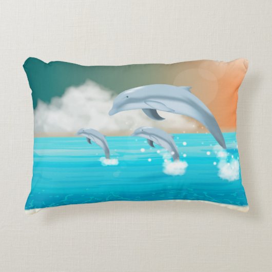 イルカが海に群がる アクセントクッション (正面)