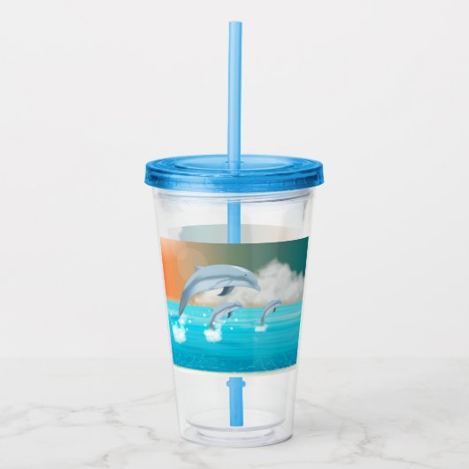 イルカが海に群がる アクリルタンブラー (正面)