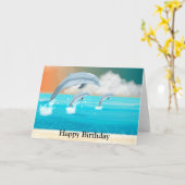 イルカが海に群がる カード (黄色い花)