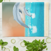 イルカが海に群がる キッチンタオル (折り畳み)