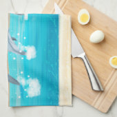 イルカが海に群がる キッチンタオル (四つ折り)