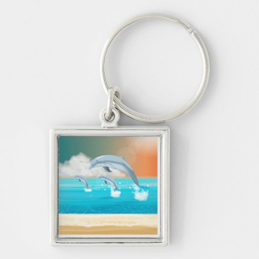 イルカが海に群がる キーホルダー (正面)