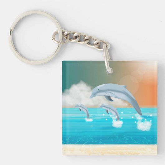 イルカが海に群がる キーホルダー (正面)