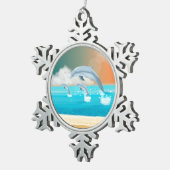 イルカが海に群がる スノーフレークピューターオーナメント (右)