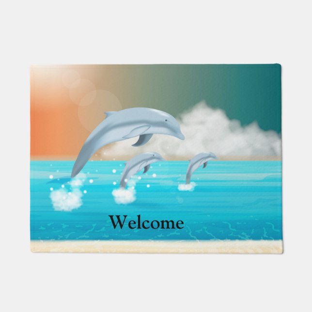 イルカが海に群がる ドアマット (正面)