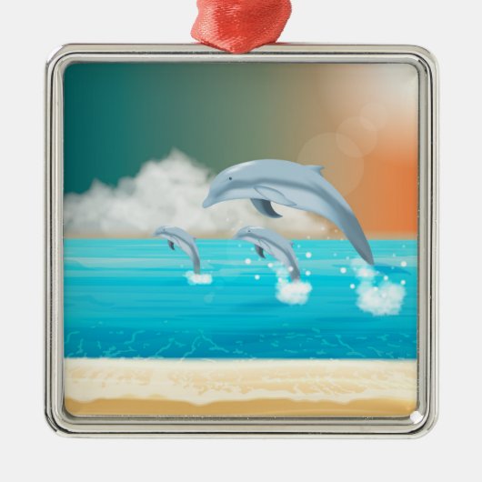 イルカが海に群がる メタルオーナメント (正面)