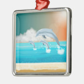 イルカが海に群がる メタルオーナメント (左)