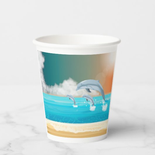イルカが海に群がる 紙コップ (正面)
