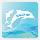 イルカが海に飛び込パーソナライズされたむ スクエアシール (正面)