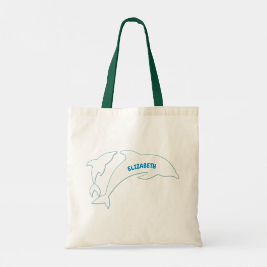 イルカが海に飛び込パーソナライズされたむ トートバッグ (裏面)