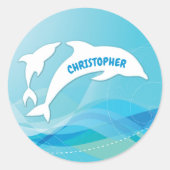 イルカが海に飛び込パーソナライズされたむ ラウンドシール (正面)